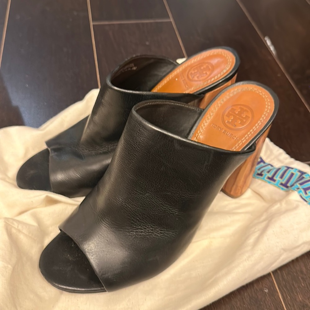 Tory Burch Black Open Toe Block Heels